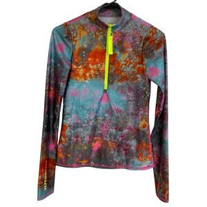 Tutublue Rash Guard Womens XS Multicolor Swim Surf Half Zip Neon Koi Pond Cosmic